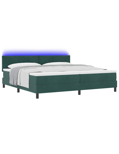 Letto a Sorgente LED Verde Scuro 200 x 200 cm Velluto
