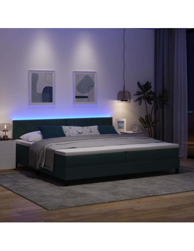 Letto a Sorgente LED Verde Scuro 200 x 200 cm Velluto