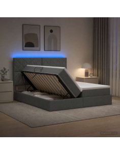 Letto con contenitore LED e materasso Grigio Scuro 200 x 200 cm