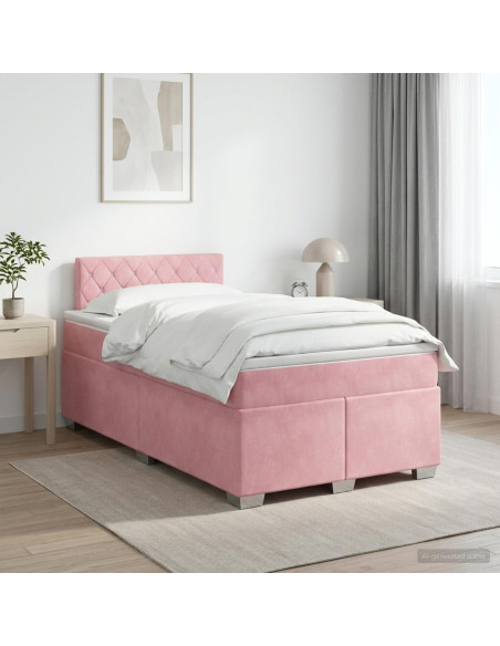 Letto box spring con materasso Rosa 120 x 190 cm Velluto