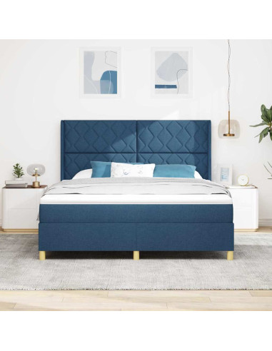Letto a molle con strisce LED Blu 180 x 200 cm Tessuto
