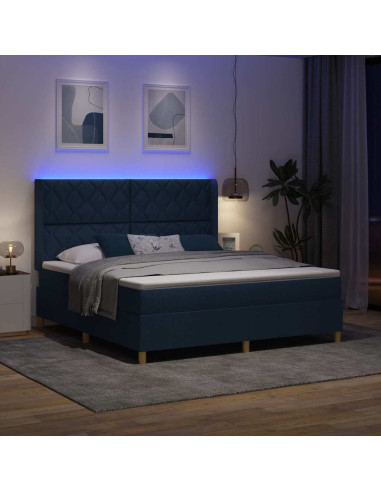 Letto a molle con strisce LED Blu 180 x 200 cm Tessuto