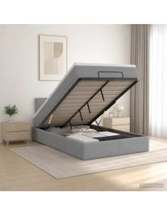 Letto ottomano con materasso Grigio Chiaro 120 x 200 cm Tessuto