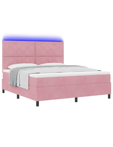 Letto a Sorgente LED con testiera Rosa 180 x 200 cm Velluto
