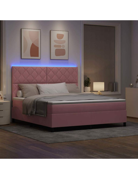 Letto a Sorgente LED con testiera Rosa 180 x 200 cm Velluto