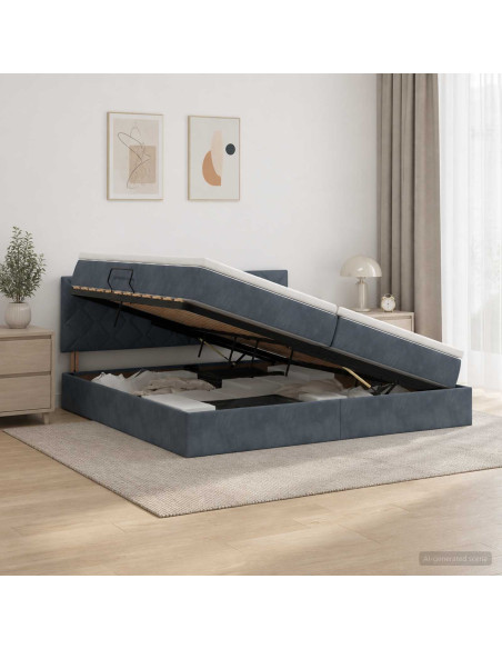 Letto con contenitore LED e materasso Grigio Scuro 200 x 200 cm