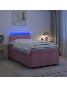 Letto con Box Spring, Materasso e LED Rosa 120 x 190 cm Velluto