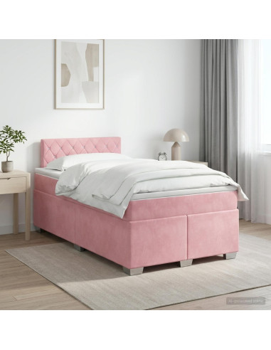 Letto box spring con materasso Rosa 120 x 200 cm Velluto
