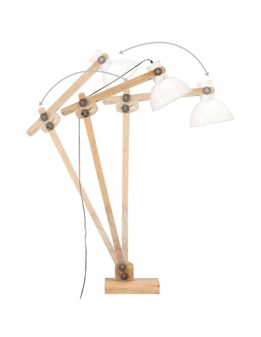 Lampada da Pavimento Bianca in Legno Massello di Mango E27