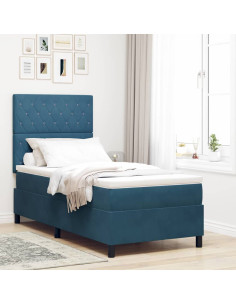 Letto a Sorgente LED Blu Scuro 100 x 200 cm Velluto