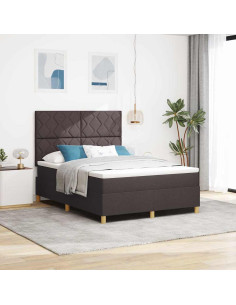 Letto a Sorgente LED Marrone Scuro 160 x 200 cm Tessuto