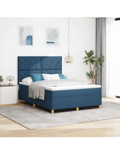 Letto a Sorgente LED con testiera Blu 160 x 200 cm Tessuto