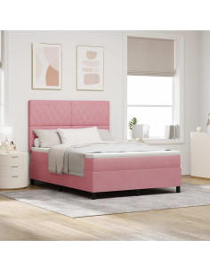Letto a Sorgente LED con materasso Rosa 140 x 190 cm Velluto