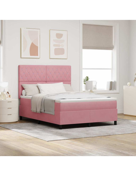 Letto a Sorgente LED con materasso Rosa 140 x 190 cm Velluto