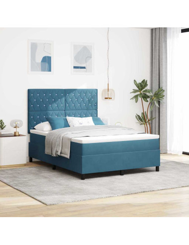 Letto a Sorgente LED Blu Scuro 160 x 200 cm Velluto