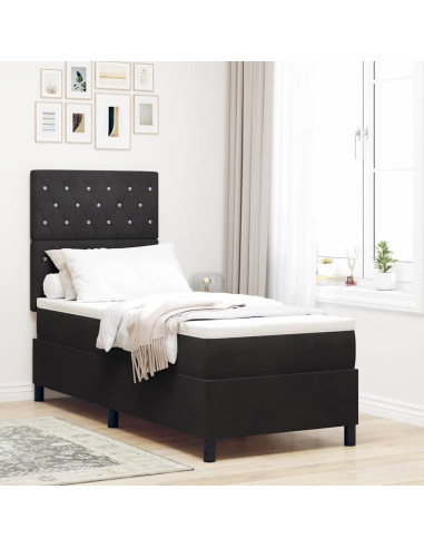 Letto a Sorgente LED con materasso Nero 80 x 200 cm Velluto