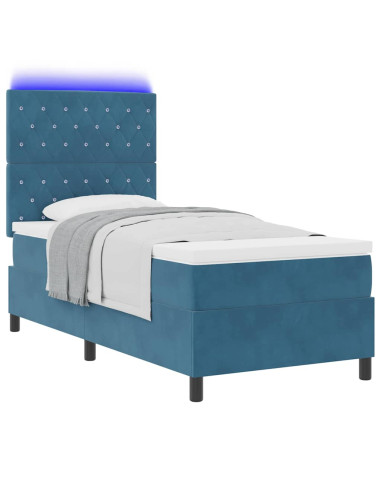Letto a Sorgente LED Blu Scuro 100 x 200 cm Velluto