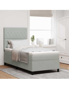 Letto a Sorgente LED Grigio chiaro 90 x 200 cm Velluto