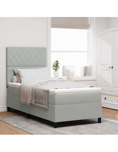 Letto a Sorgente LED Grigio chiaro 90 x 200 cm Velluto