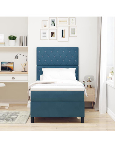 Letto a Sorgente LED Blu Scuro 100 x 200 cm Velluto