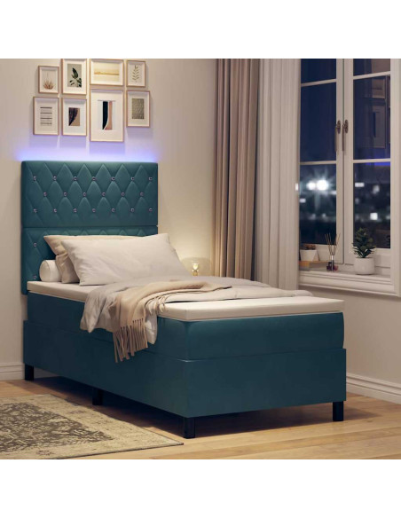 Letto a Sorgente LED Blu Scuro 100 x 200 cm Velluto