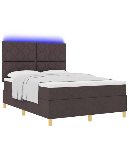 Letto a Sorgente LED Marrone Scuro 160 x 200 cm Tessuto