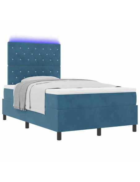 Letto a Sorgente LED Blu Scuro 120 x 200 cm Velluto