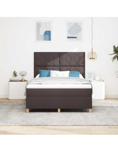 Letto a Sorgente LED Marrone Scuro 160 x 200 cm Tessuto
