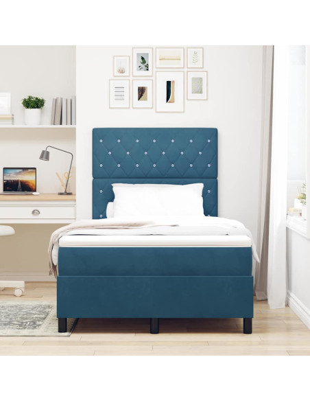 Letto a Sorgente LED Blu Scuro 120 x 200 cm Velluto