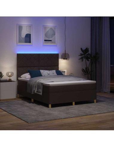 Letto a Sorgente LED Marrone Scuro 160 x 200 cm Tessuto