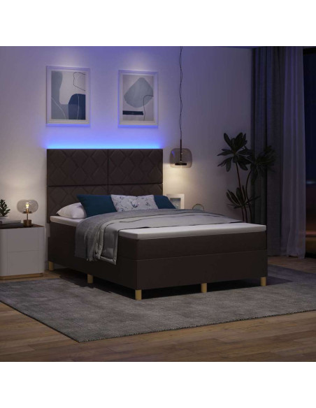 Letto a Sorgente LED Marrone Scuro 160 x 200 cm Tessuto
