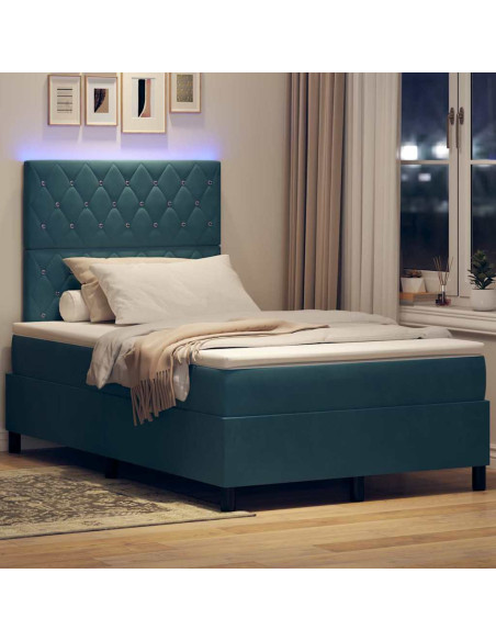 Letto a Sorgente LED Blu Scuro 120 x 200 cm Velluto