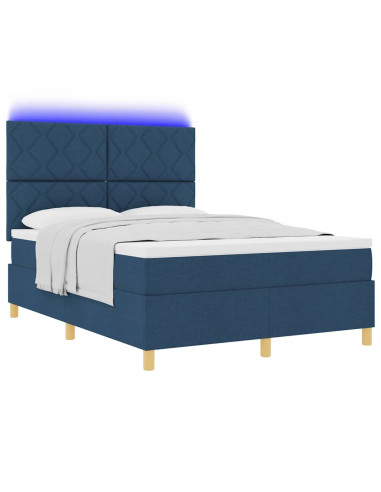 Letto a Sorgente LED con testiera Blu 160 x 200 cm Tessuto