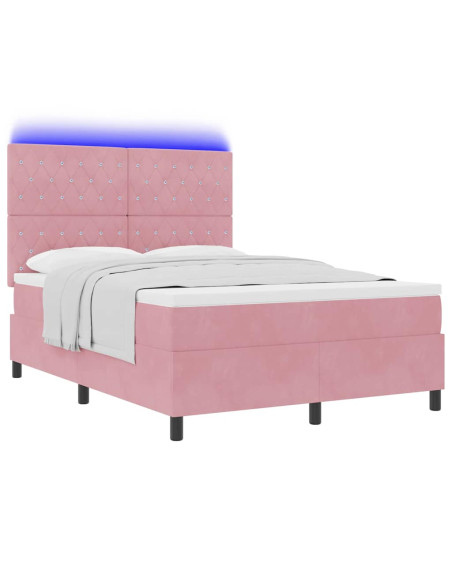 Letto a Sorgente LED con materasso Rosa 140 x 190 cm Velluto