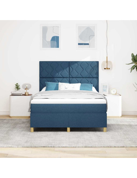 Letto a Sorgente LED con testiera Blu 160 x 200 cm Tessuto