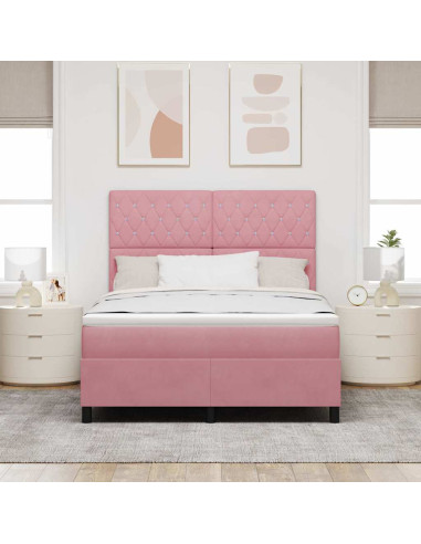 Letto a Sorgente LED con materasso Rosa 140 x 190 cm Velluto