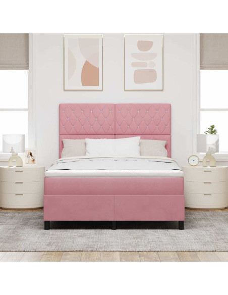 Letto a Sorgente LED con materasso Rosa 140 x 190 cm Velluto