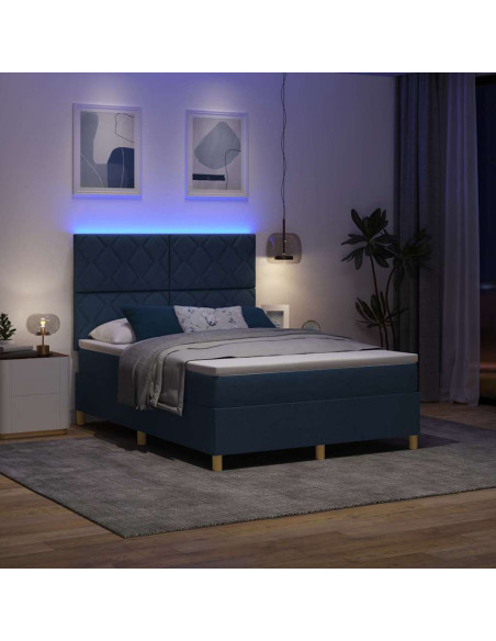 Letto a Sorgente LED con testiera Blu 160 x 200 cm Tessuto