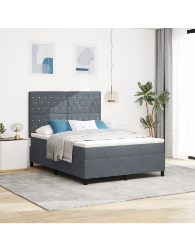 Letto a Sorgente LED Grigio scuro 140 x 200 cm Velluto