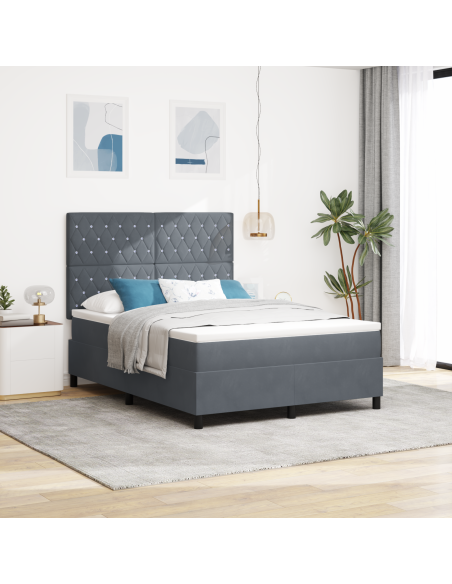 Letto a Sorgente LED Grigio scuro 140 x 200 cm Velluto