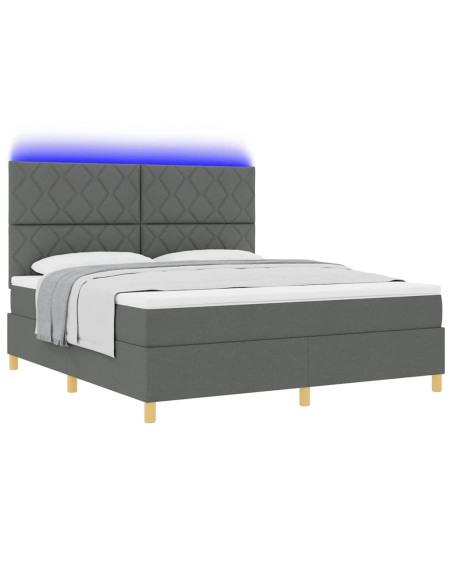 Letto a Sorgente LED Grigio scuro 180 x 200 cm Tessuto