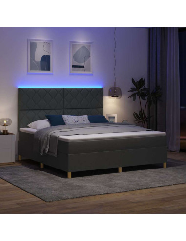 Letto a Sorgente LED Grigio scuro 180 x 200 cm Tessuto