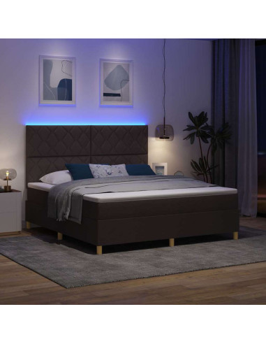 Letto a Sorgente LED Marrone Scuro 180 x 200 cm Tessuto