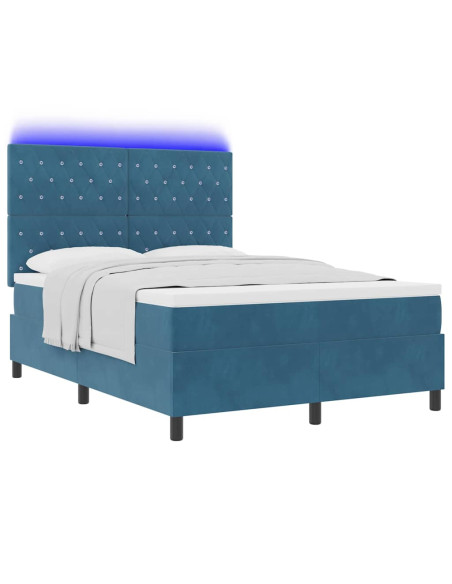 Letto a Sorgente LED Blu Scuro 160 x 200 cm Velluto