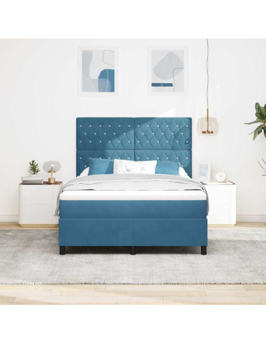 Letto a Sorgente LED Blu Scuro 160 x 200 cm Velluto