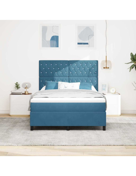 Letto a Sorgente LED Blu Scuro 160 x 200 cm Velluto