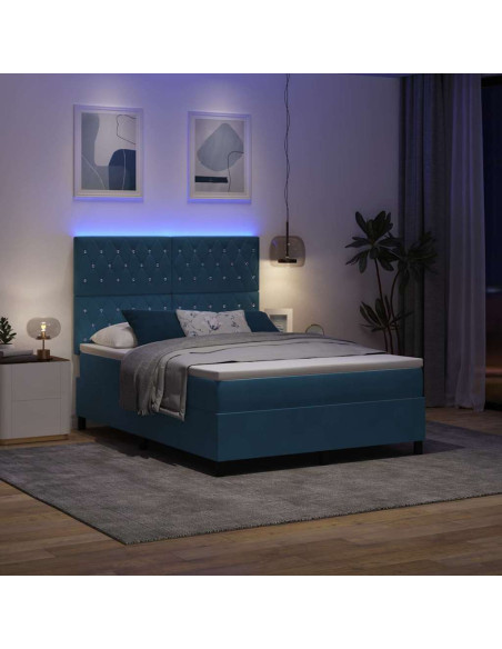 Letto a Sorgente LED Blu Scuro 160 x 200 cm Velluto