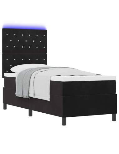 Letto a Sorgente LED con materasso Nero 80 x 200 cm Velluto