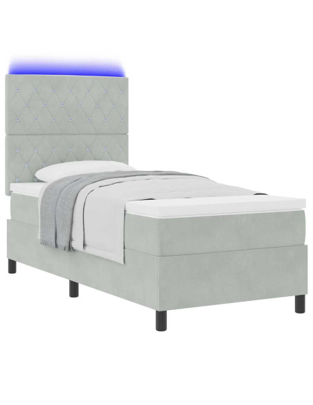 Letto a Sorgente LED Grigio chiaro 90 x 200 cm Velluto