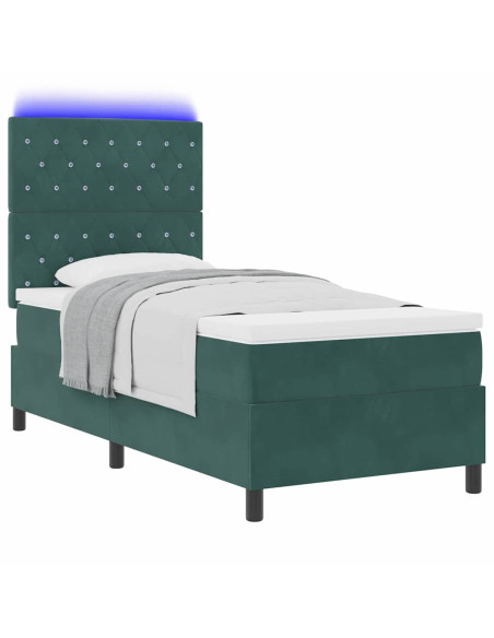 Letto a Sorgente LED Verde Scuro 90 x 200 cm Velluto